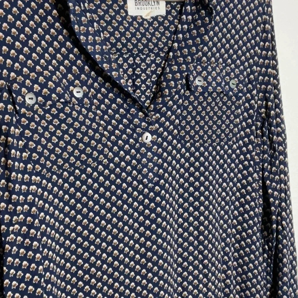 Brooklyn Industries V Neck Tunic Dress Navy Print SMALL - Picture 5 of 12